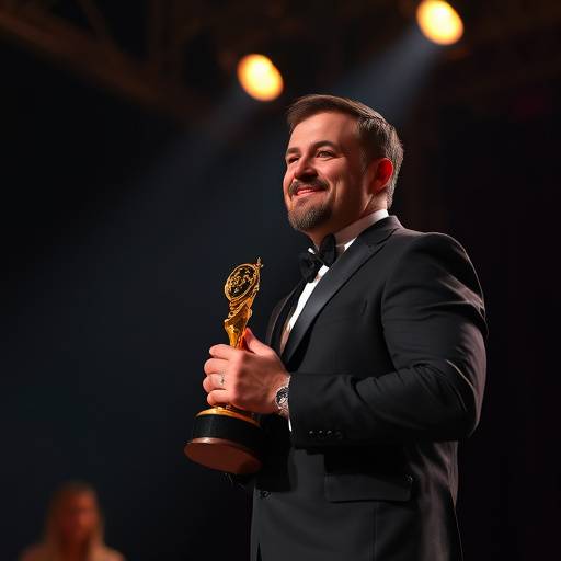 Kevin Wilson receiving an award on stage for his performance in a student play.