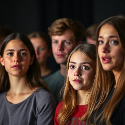 Students participating in an acting exercise, demonstrating emotion and expression.